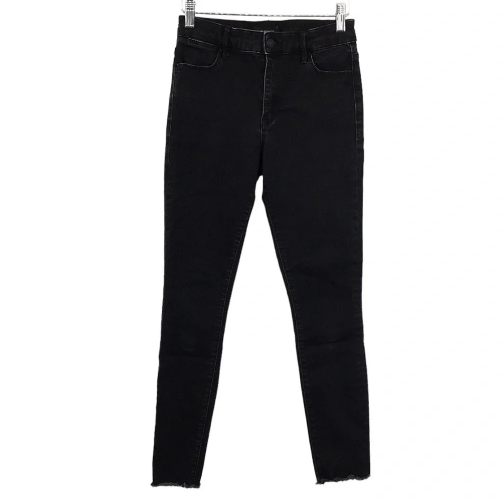 Club Monaco High Rise Skinny Jeans Womens 26 Black Raw Hem Cotton Denim Ankle